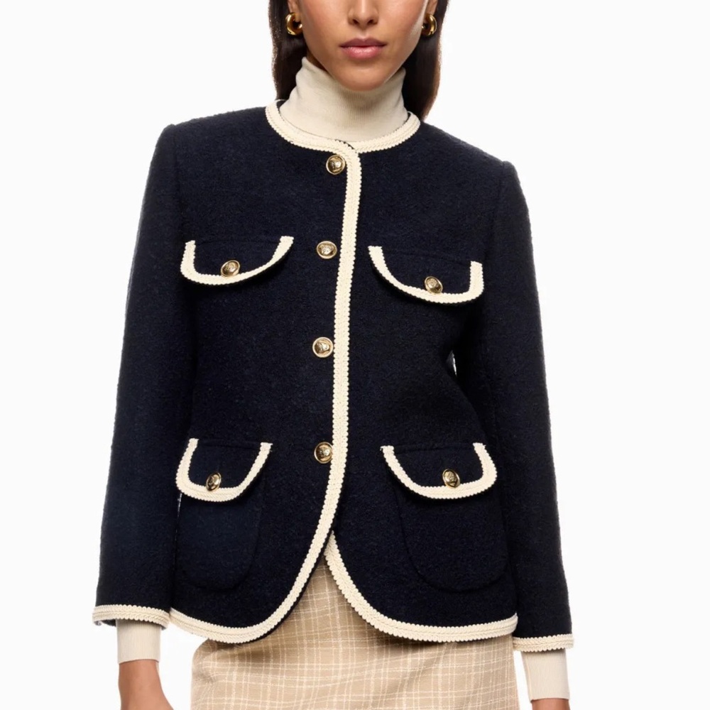 SANDRO Dark blue collarless jacket - image 5